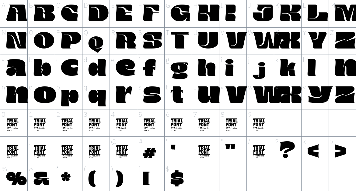 Medium Unique font Character Map