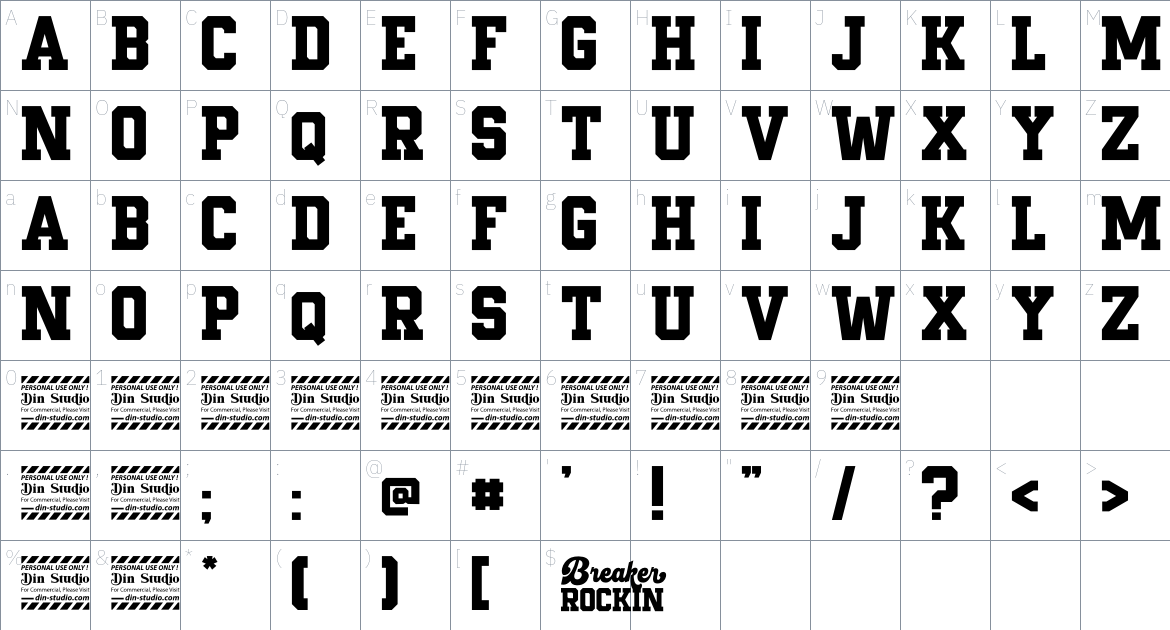 Breaker Rockin font Character Map