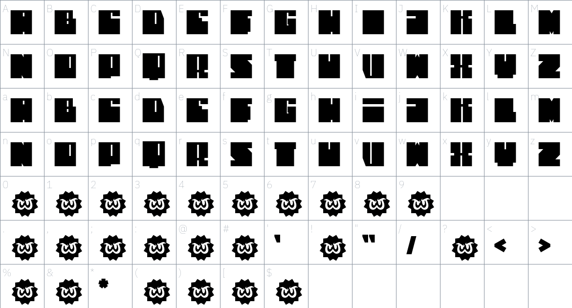 WTF Cannibold font Character Map