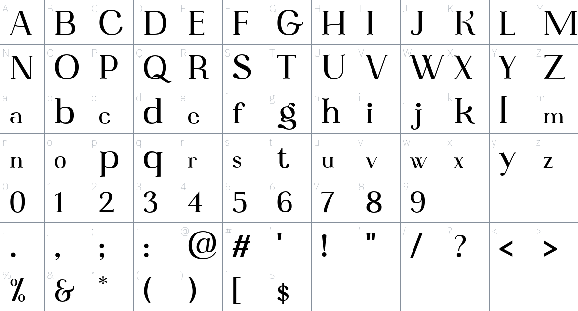 Oblygasi font Character Map