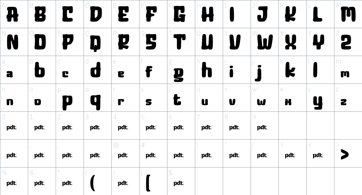 GLARY TROPIC TRIAL font Character Map