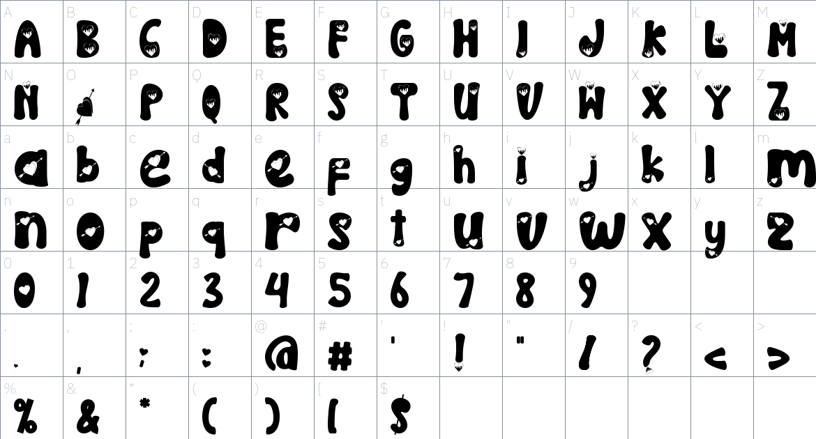 Really Love font Character Map