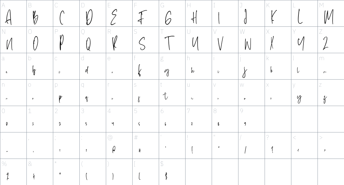 Doorbell font Character Map