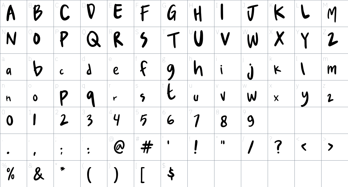 Market Written Font font Character Map