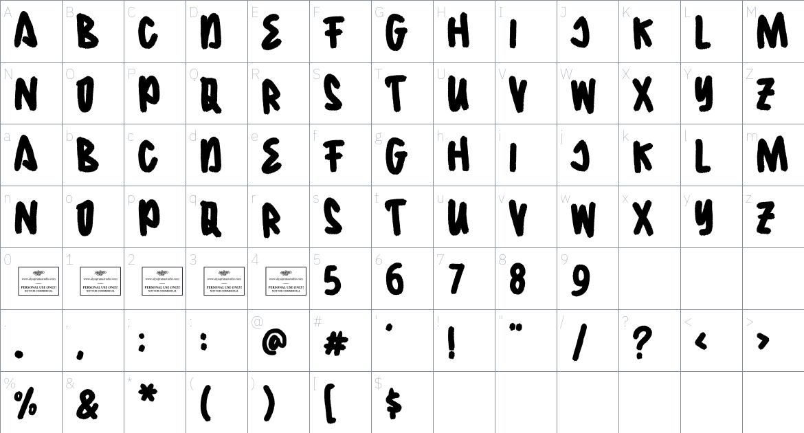 Bloodcurdling font Character Map