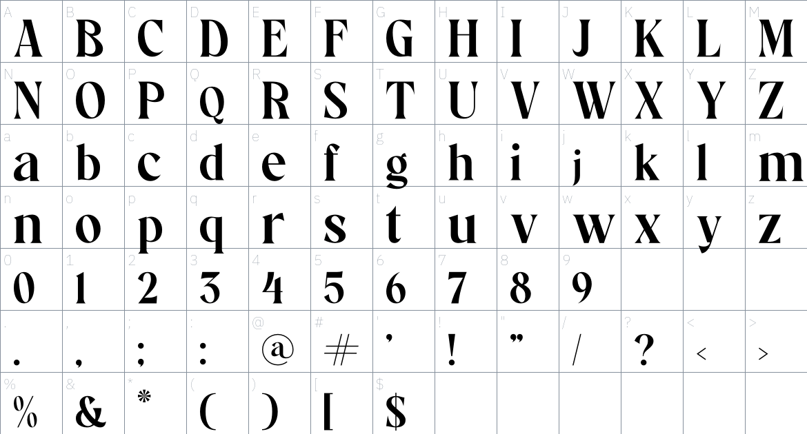 Stanley font Character Map