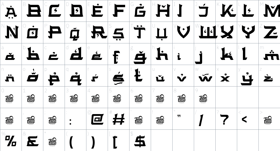 Kastibu font Character Map