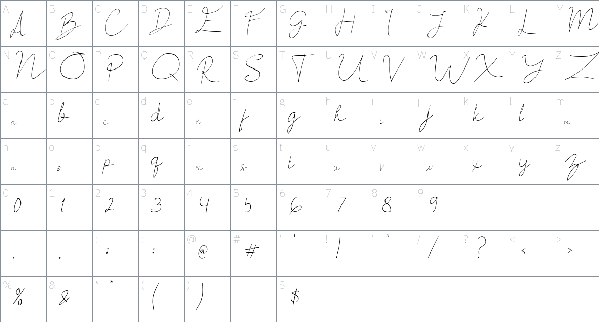 Coolerick Handwritten font Character Map