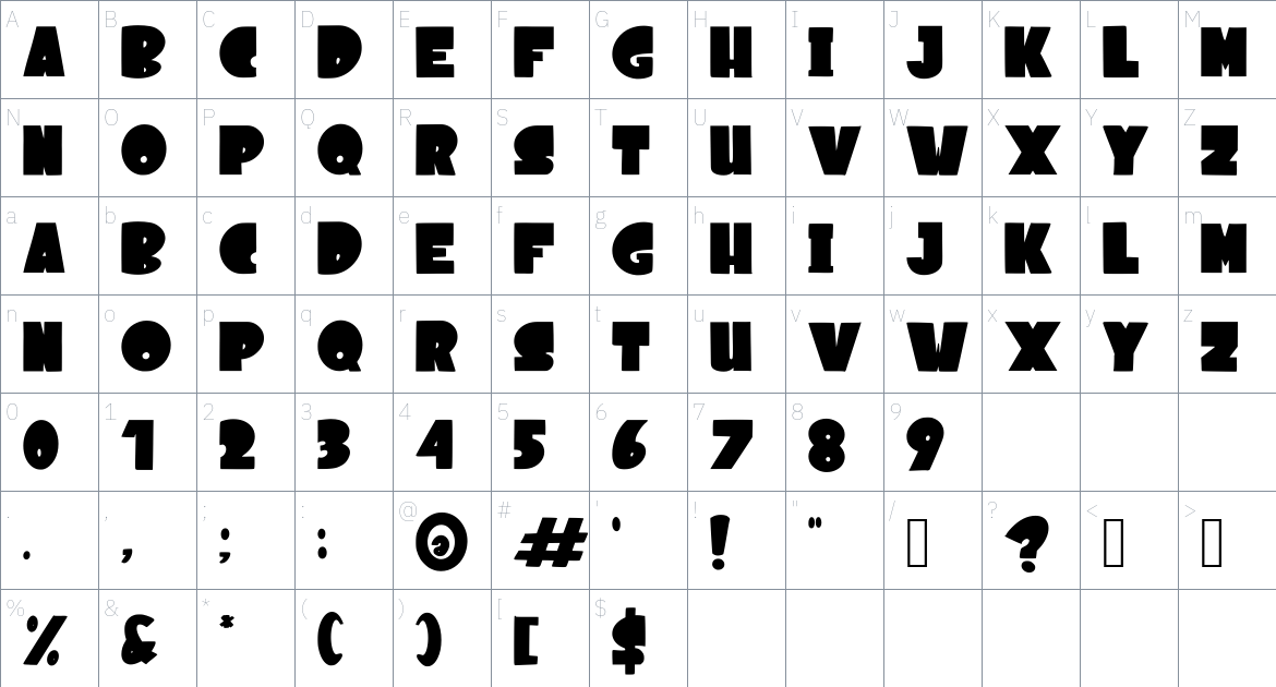 Comic Boom Font font Character Map