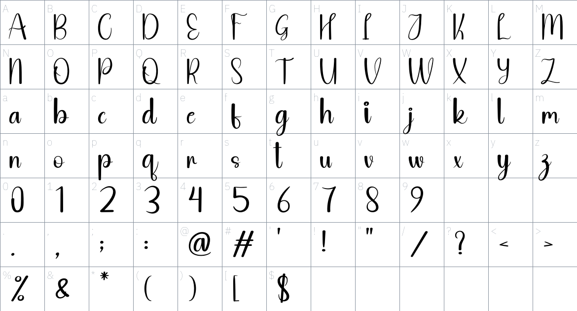 Writing Creative font Character Map