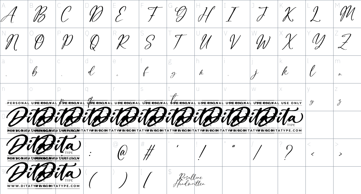 Rossaline Handwritten font Character Map