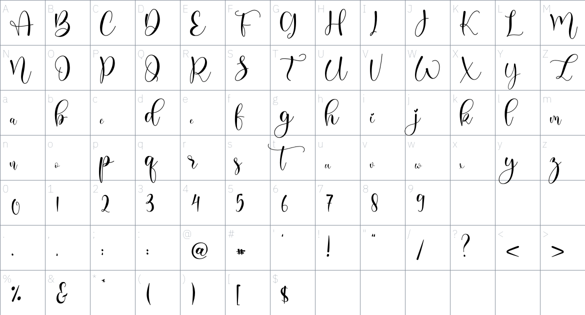 Daslina Font font Character Map