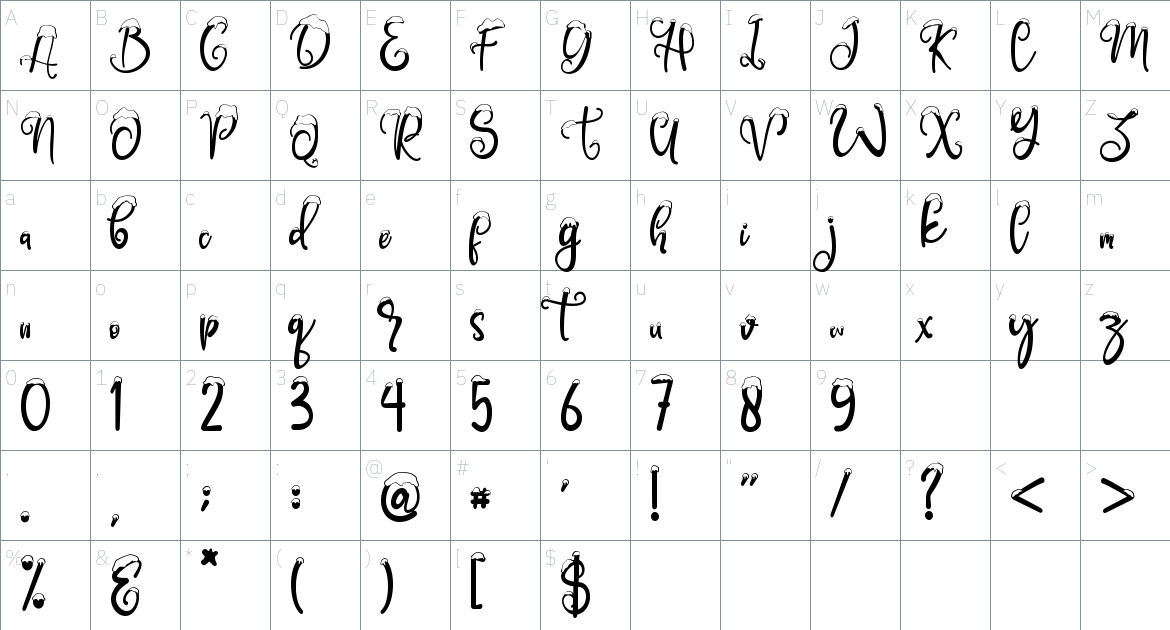 Snowby font Character Map