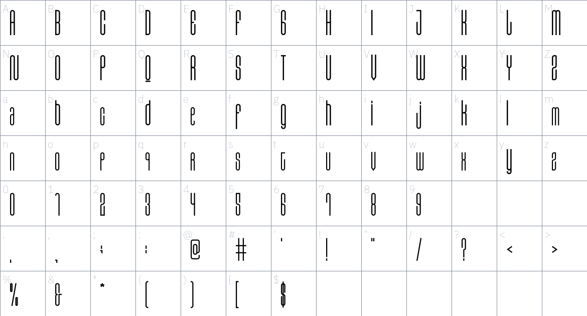 Zakosten font Character Map