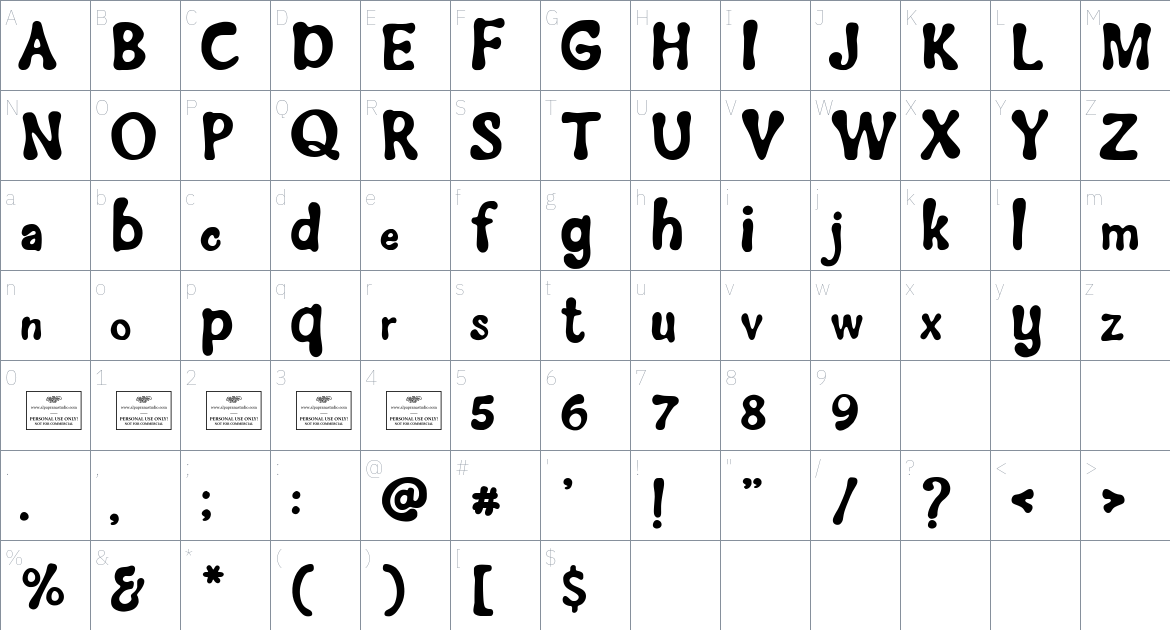 Groovetastic font Character Map