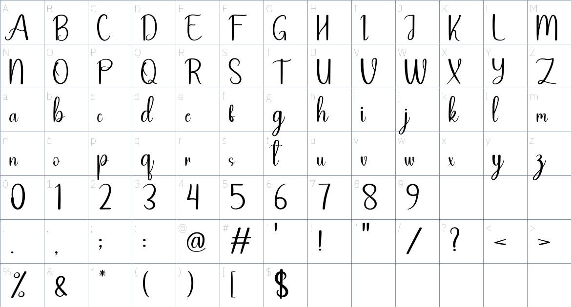 White Rope font Character Map