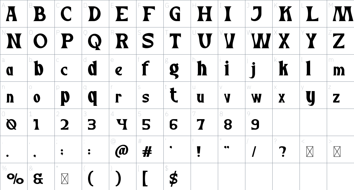 Maigan font Character Map