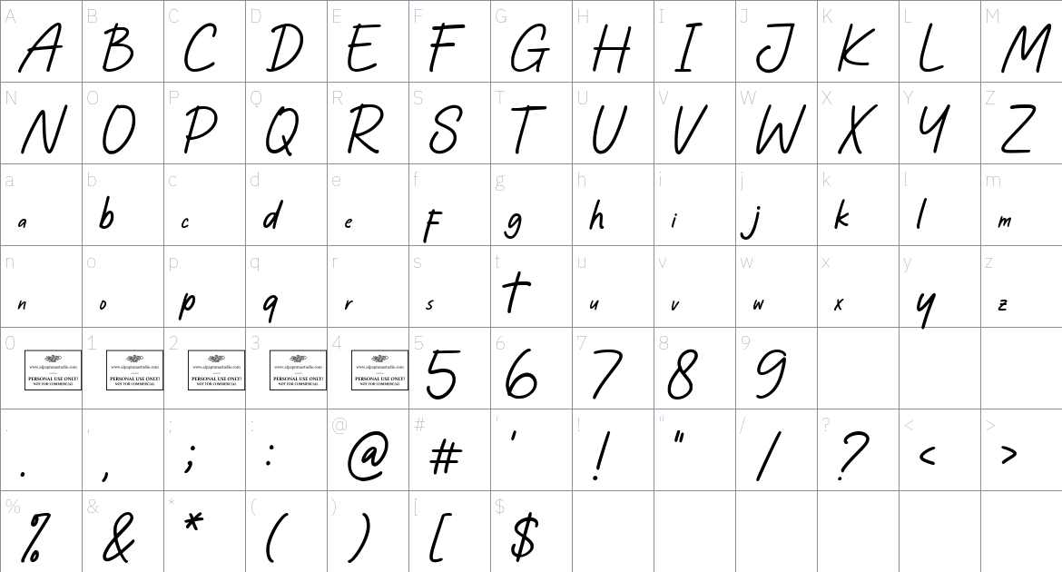 Southing font Character Map