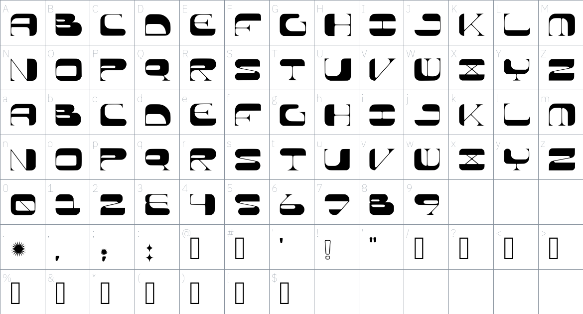 Experimental BM Font font Character Map