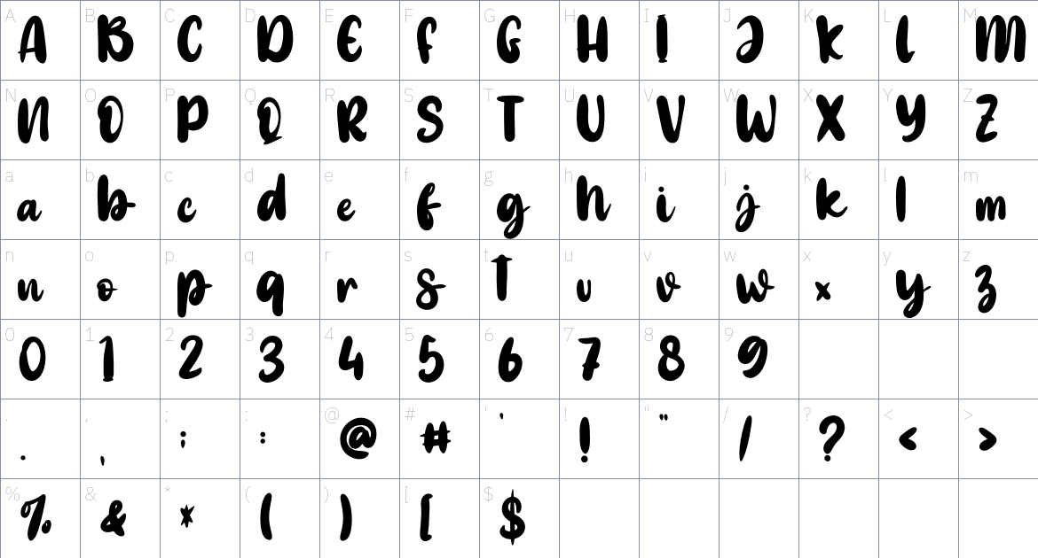 Amstello font Character Map