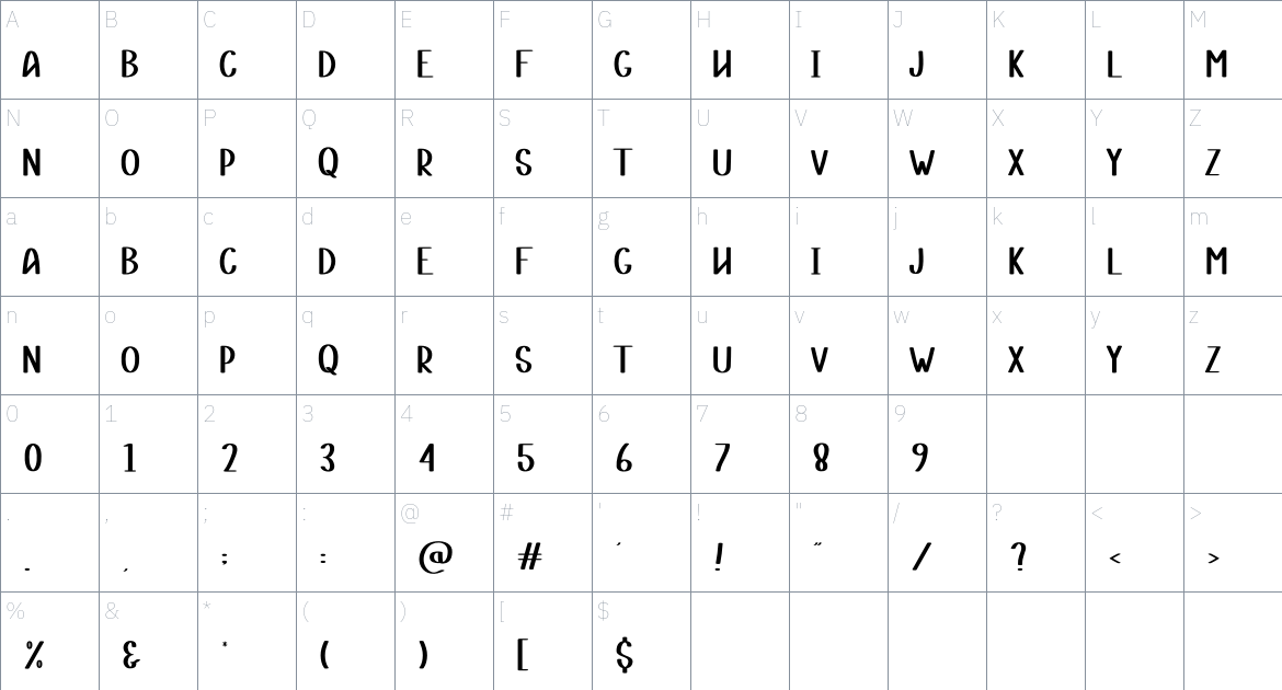 Stand Straight font Character Map