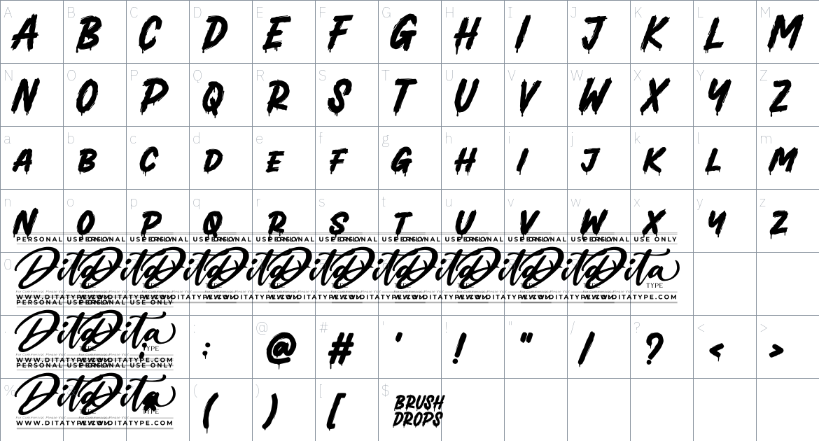 Brush Drops font Character Map