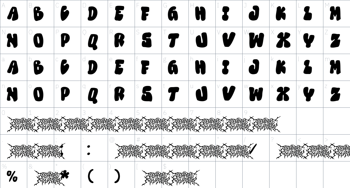 Teenage Spirit font Character Map