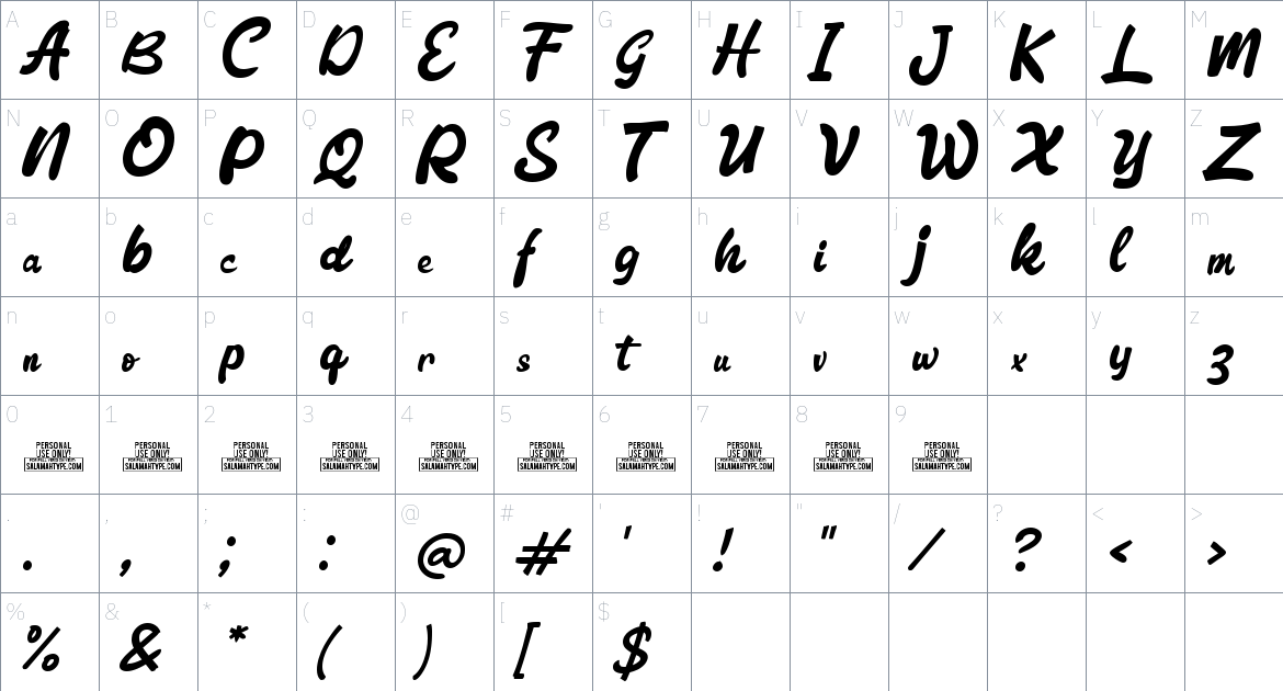 Archolate font Character Map