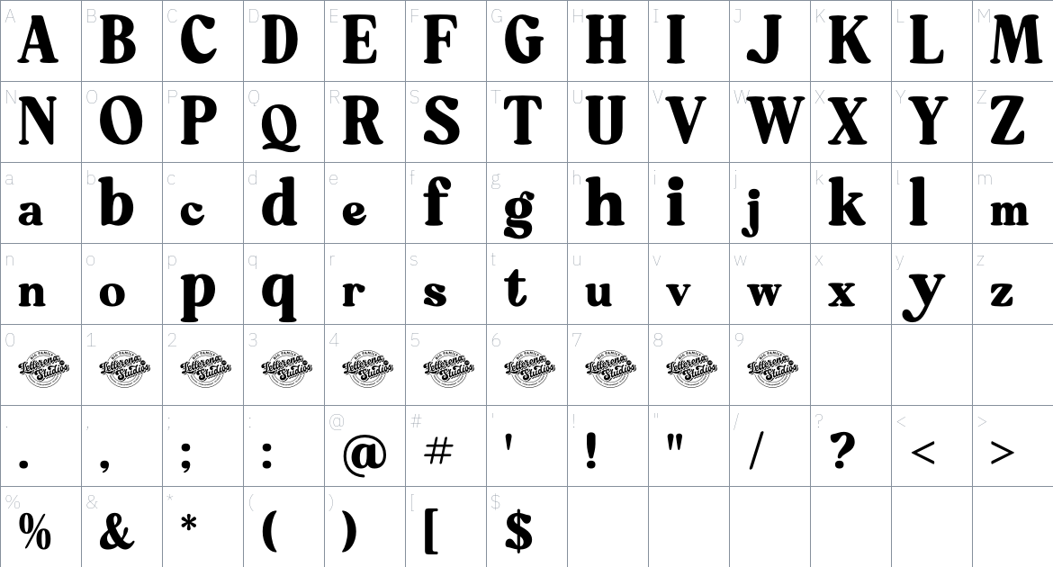 Mistys Relrica font Character Map