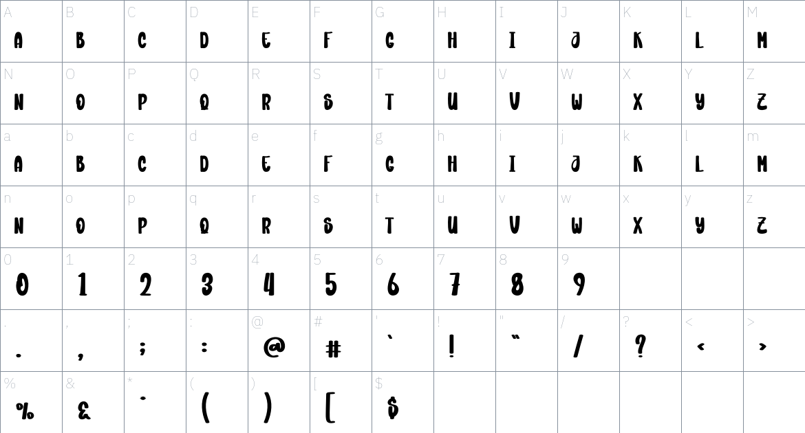 Nightjoy font Character Map