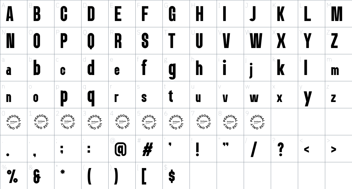 Lokanova font Character Map