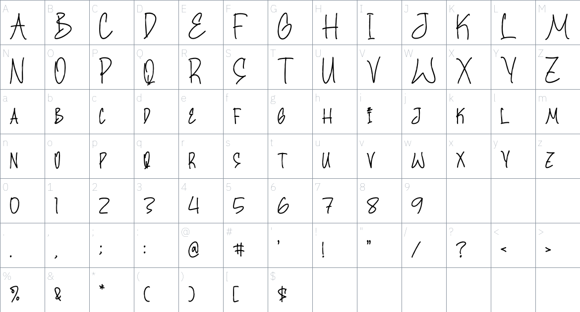 Blagier Swallow font Character Map