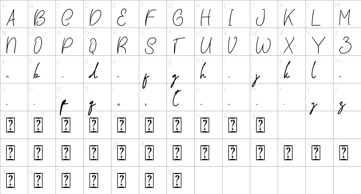 Adilla Paleeto font Character Map