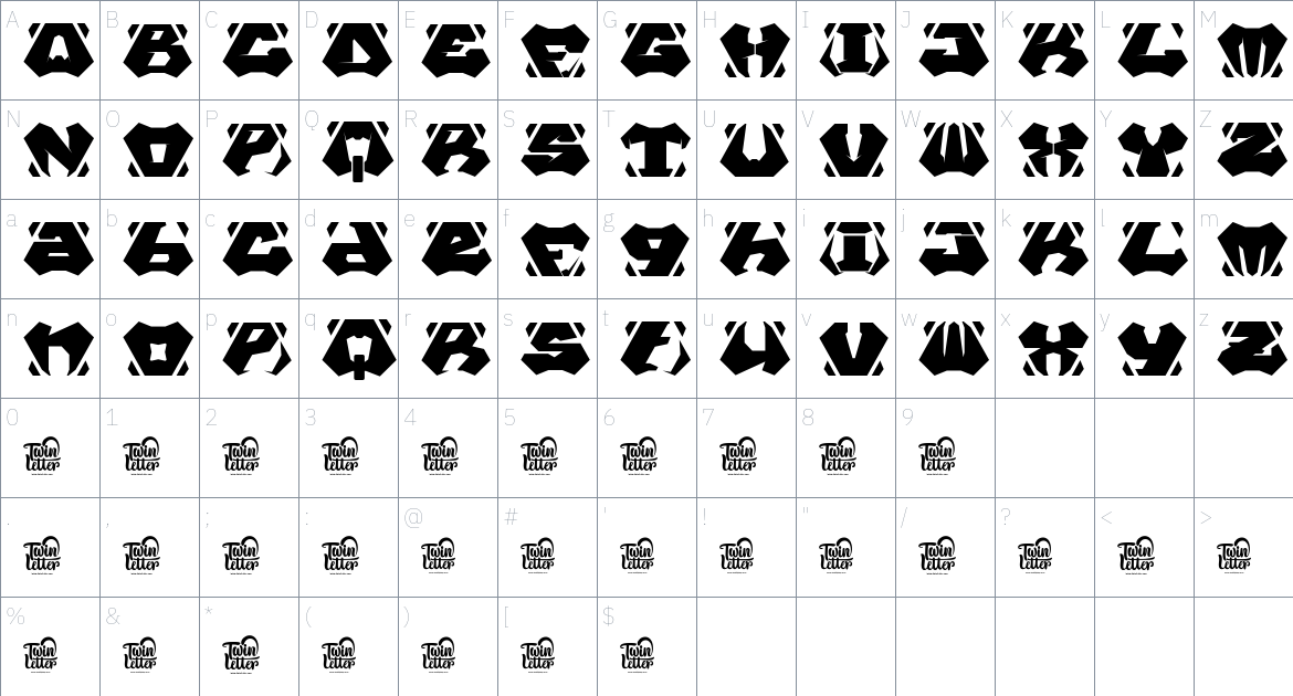 Raqib font Character Map