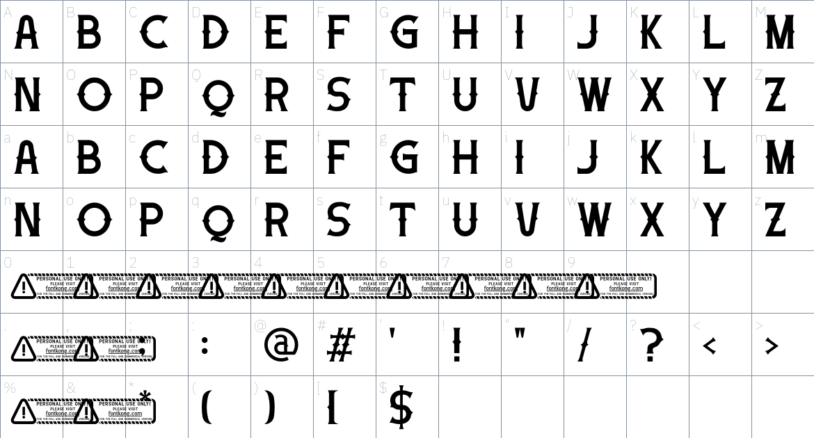 Casthena font Character Map