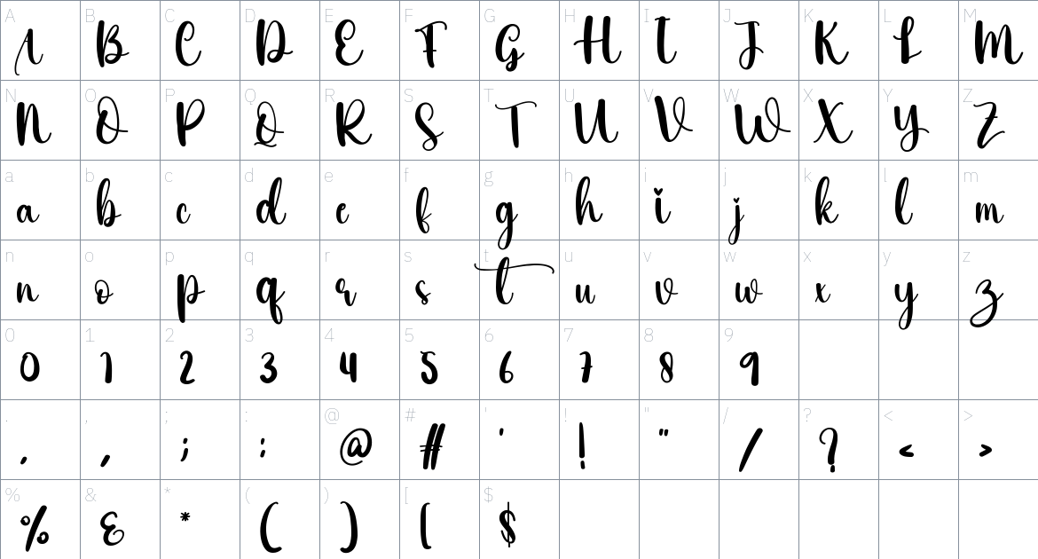 Ashellin font Character Map