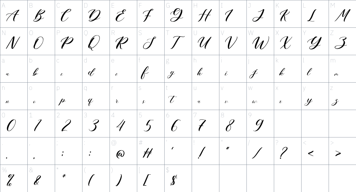 Amellyta Signature font Character Map