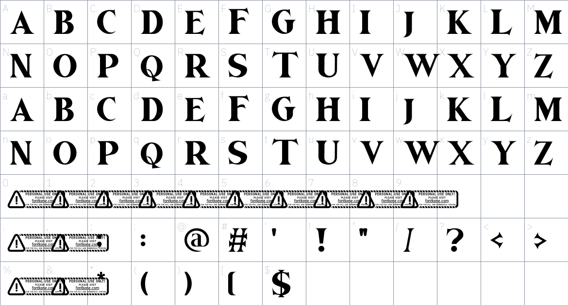 Aostala font Character Map