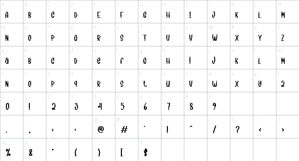 Wildcat font Character Map