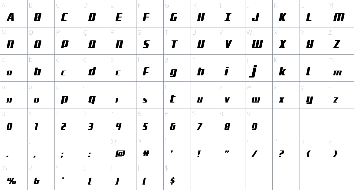 Subadai Baan font Character Map