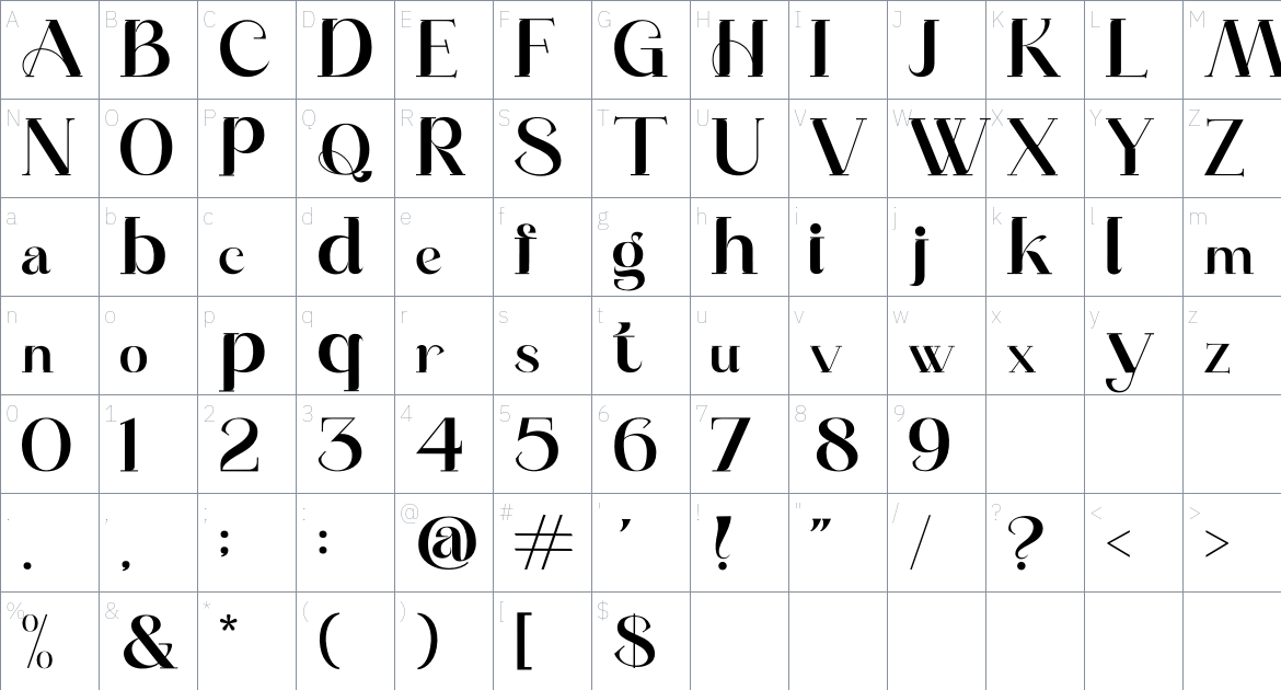 Insight Melody font Character Map