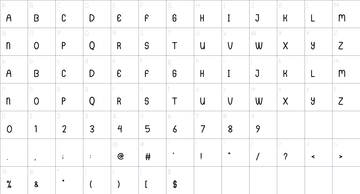 Easy Story font Character Map