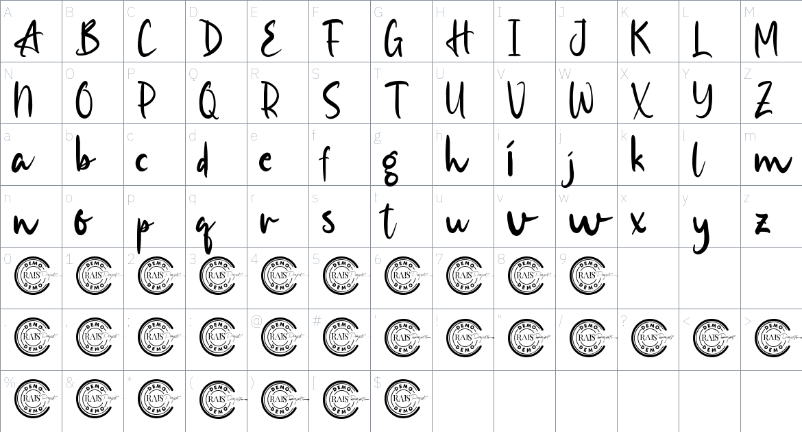 Ariella Hailey font Character Map