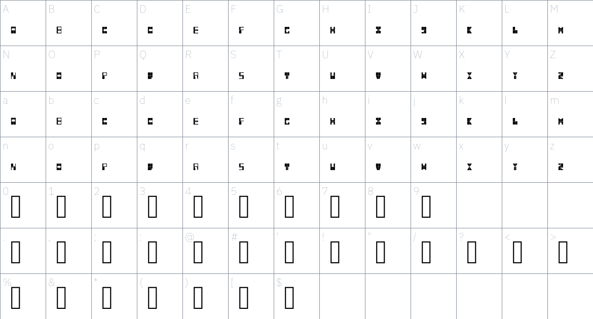 Block Stencil font Character Map