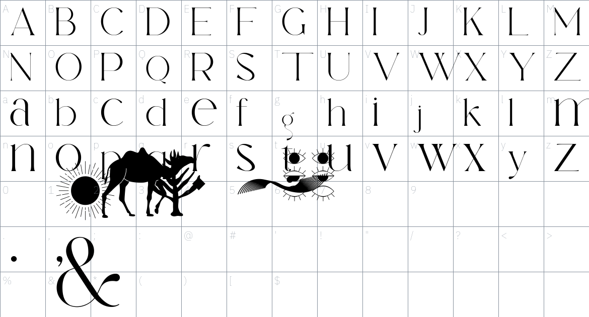 Oleragie Font font Character Map