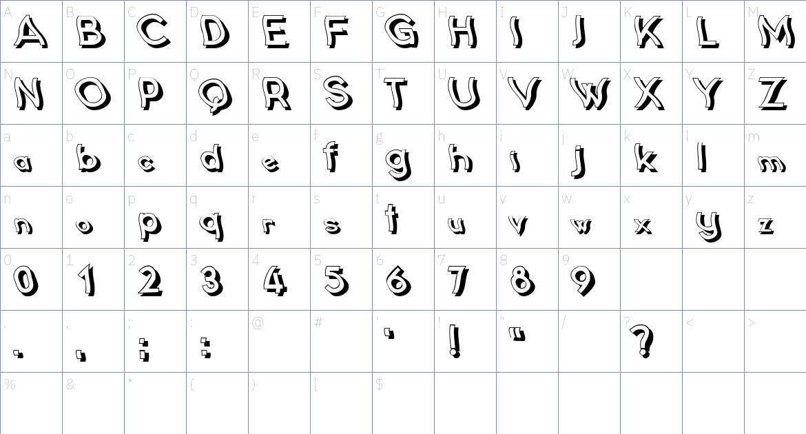 Drawing Comics font Character Map