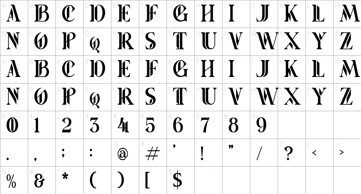 Quesmar font Character Map