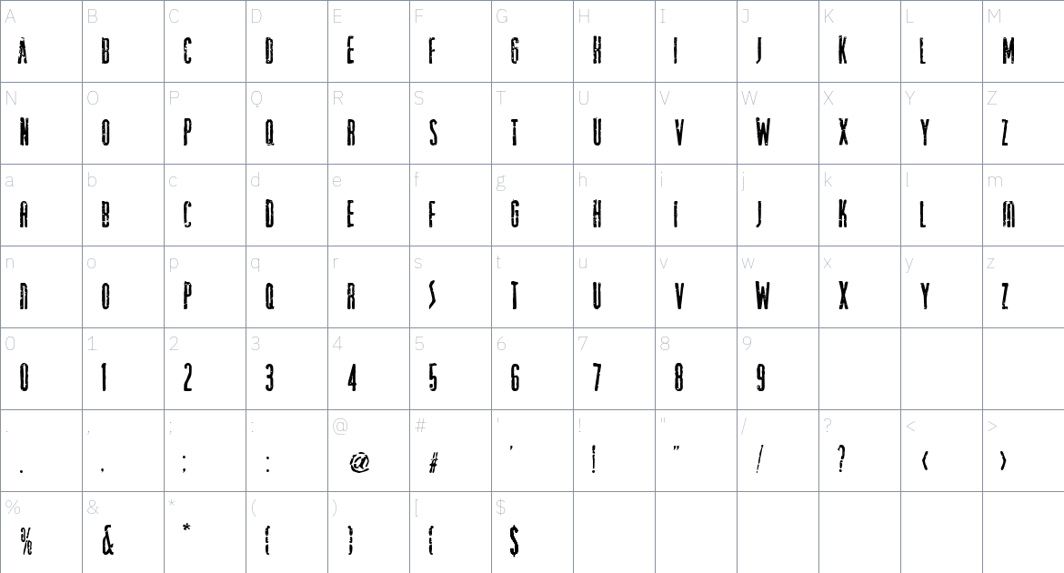 VTKS TALL font Character Map