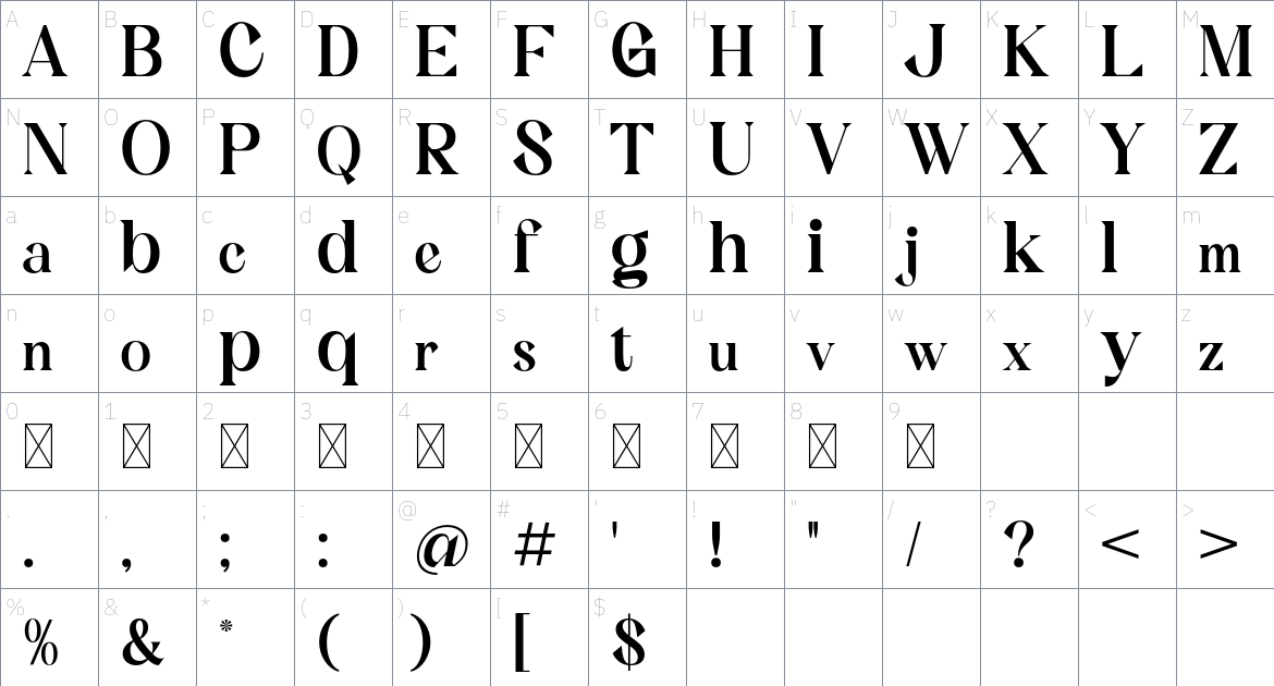 SYRINX font Character Map