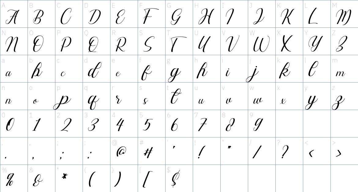 Yuliya Font font Character Map